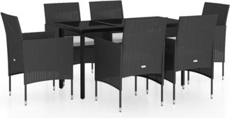 vidaXL Juego De Comedor De Jard&iacute;n 7 Piezas Con Cojines Negro Vidaxl