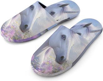 Generic Un-icorn Flowers Mens Slippers Warm Non-Slip Houes Shose Spa Slipper for Home Bedroom