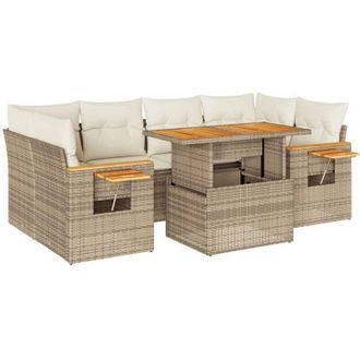 vidaXL Set Sof&aacute;s Jard&iacute;n Y Cojines 7 Pzas Rat&aacute;n Sint&eacute;tico Acacia Beige Vidaxl