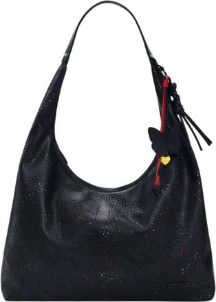 Desigual Borsa media traforata con fiori - Dames - Schoudertassen - Zwart - ONE Size - Leer - Tassen