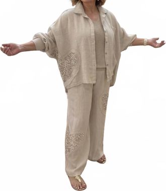 Made in Italy Amore Wide Leg Linen Pants In Beige