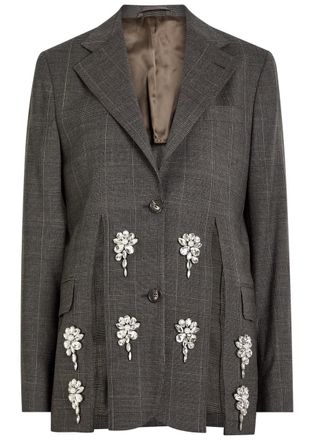 Simone Rocha Simone Rocha Crystal-embellished Checked Stretch-wool Blazer - Dark Brown - 10 (UK10 / S)