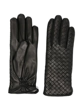 Manokhi Leren geweven handschoenen - Zwart