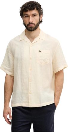 Lacoste Relaxed Fit Linnen Shirt - Heren - Korte mouwen Overhemden - Beige - XL - Linnen - Overhemden
