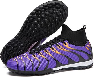 Generic Mens High-top Professional Training Soccer Shoes - Breathable Anti-Slip Competition Football Shoes for Men Women (Purple-Short Cleats,5.5)