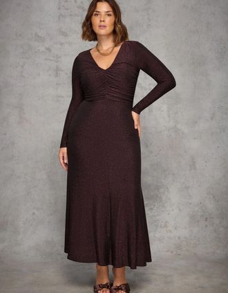 Live Unlimited London Womens Bronze Sparkle Ruched Jersey Maxi Dress - Brown - Size: 18