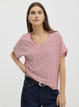 Contemporaine Womens Striped pure cotton cap-sleeve T-shirt