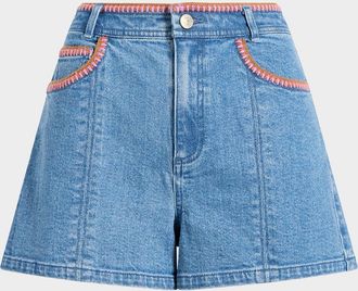 Cinq &agrave; Sept Ceil Crochet Denim Shorts