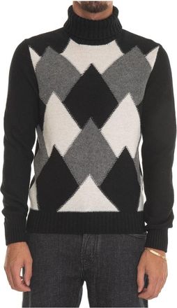 Gran Sasso Diamantpatroon Wol Turtleneck Pullover - Heren - Coltruien - Zwart - XL - Wol - Truien & Vesten