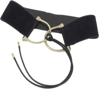 Gucci Pre-owned Suede Brede Riem Zwart Goud XS - Dames - Vintage Accessoires - Zwart - ONE Size - Leer - Vintage