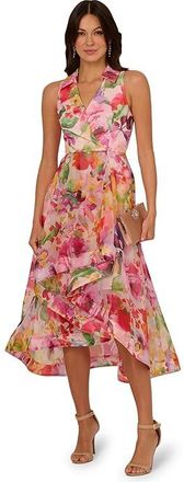 Adrianna Papell Printed High-Low Dress Womens Dress Pink 1 : 14, Polyester