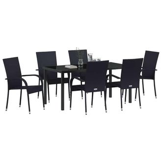 Berkfield Home Modern 7 Piece Garden Dining Set g&Auml;&igrave; Black Poly Rattan