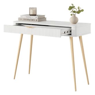 Dmora Toilette Katerara, Tocador Un Caj&oacute;n, Estructura De Metal, Superficie De Madera Noble, 100x38x78h Cm Blanco