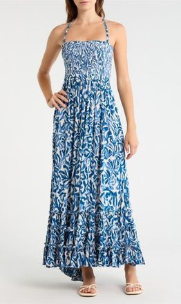 Elan Strappy Smocked Maxi Dress in Blue Coralina at Nordstrom, Size X-Small