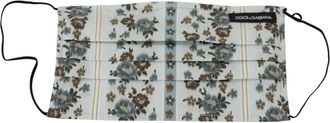 Dolce & Gabbana Womens White Floral Cotton Pleated Elastic Ear Strap Face Mask Accessory