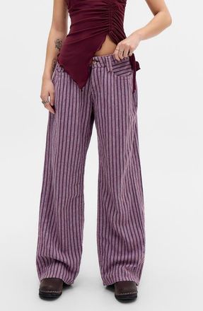 BDG Kayla Stripe Linen Wide Leg Pants in Purple Stripe at Nordstrom, Size X-Large