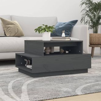 vidaXL Mesa De Centro Madera Maciza De Pino Gris 80x55x40,5 Cm Vidaxl