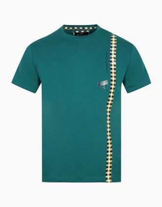 Aquascutum Mens Aquascutum Vertical Check Logo Green T-Shirt - Size: 38