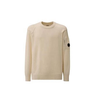 C.P. Company C.p. Company, Truien & Vesten, Heren, Beige, L, Wol, Iconische Crewneck Sweater Bianco Aw 25