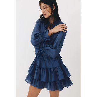 H&M Flounced Cotton Dress in Dark Blue at Nordstrom, Size Xx-Large