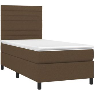 vidaXL Vidaxl - Cama Box Spring Colch&oacute;n Luces Led Tela Marr&oacute;n Oscuro 100x200cm