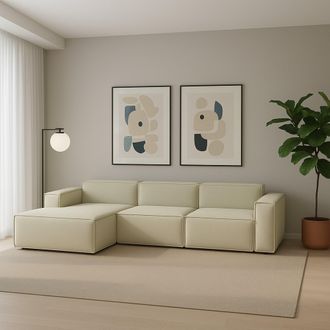 Dmora Sof&aacute; Fijo Dflori, Sof&aacute; Modular 3 Plazas Pen&iacute;nsula Izquierda, 100% Made In Italy, Sof&aacute; Moderno En Tela, Cm 300x170h70, Beige - Dmora