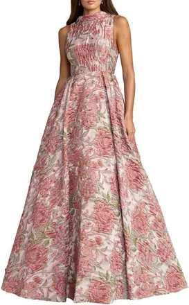 Mac Duggal Floral Brocade Sleeveless Ball Gown with V-Back in Rose Multi at Nordstrom, Size 16