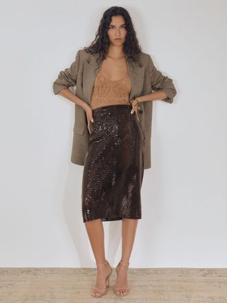 Reiss Chocolate Atelier Laser-cut Pencil Skirt, 12