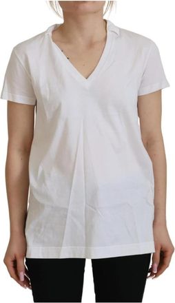 Dolce & Gabbana Witte V-hals Katoenen Top Blouse - Dames - T-shirts - Wit - M - Katoen - Tops