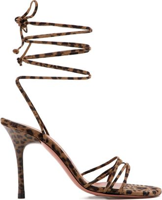 Amina Muaddi Sandali Lori leopardati - Marrone