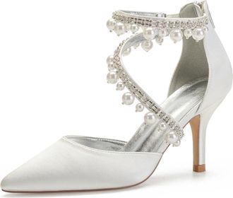 Generic Wedding Bridal Shoes Womens Pumps Pointed Toe Stiletto Heel Wedding Party Dress High Heels Shoes Bridal Pumps 8Cm,Ivory,6 UK