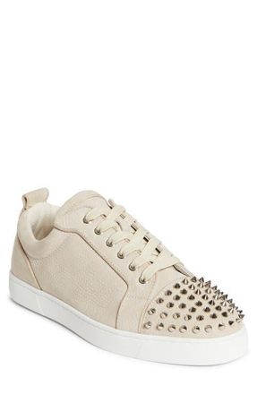 Christian Louboutin Louis Junior Spikes Orlato Sneaker in Beige/Silver at Nordstrom, Size 11.5Us