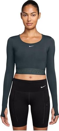 Nike Pro Dri-FIT Cropped Long-Sleeve Top Womens Workout Seaweed/Vintage Green/White : 2XL (US 20-22), Polyester/Spandex