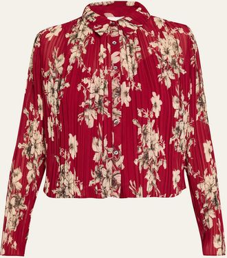 Cinq &agrave; Sept Hand-Sketched Floral Georgette Blouse