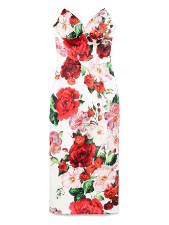 Dolce & Gabbana rose-print midi dress - White