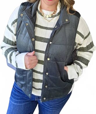 Staccato Mini Cord Snap Zipper Vest In Dark Green