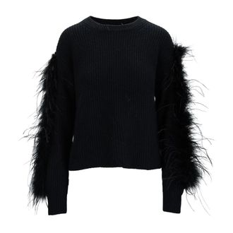 Twinset Round-neck Knitwear, female, Black, S, Feather Detail Crew Neck Jumper