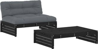 vidaXL Juego De Muebles De Jard&iacute;n 2 Pzas Y Cojines Madera Maciza Negro Vidaxl