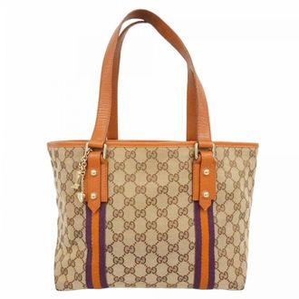 Gucci Beige Orange Canvas Tote Bag (Pre-Owned)