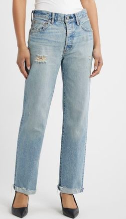 Moussy Vintage Copper High Waist Distressed Straight Leg Jeans in Light Blue at Nordstrom, Size 25