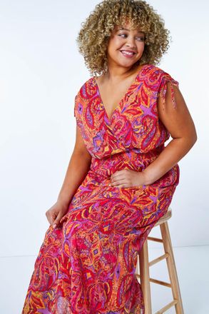 Roman Shirred Waist Chiffon Maxi Dress