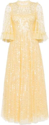 Needle & Thread Raindrop sequin-embellished gown - women - Recycled Polyester/Recycled Polyester - 8 - Yellow