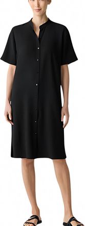 Eileen Fisher Silk Georgette Crepe Band Collar Midi Dress In Black
