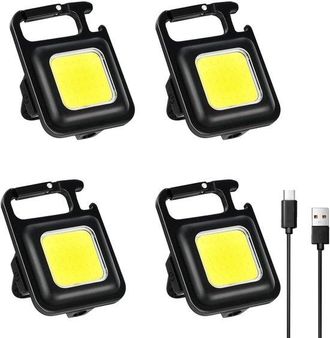 OEM Linterna Llavero Mini Cob De 4 Piezas, Abrelatas, Luz De Trabajo Port&aacute;til, Recargable Por Usb, 500 L&uacute;menes, Color: Negro