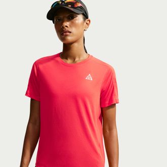 Nike Womens Nike ACG Dri-FIT Short-Sleeve Trail Running Top in Red | IO9650-696