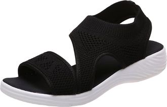 Generic 2026 Ladies Fashion Solid Color Breathable Mesh Fish Mouth Casual Flat Sandals (Black, 7.5)