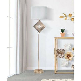 Dmora Lámpara de pie Bionaz, Luz de suelo, Lámpara de piso, Lámpara estándar, 40x40 h161 cm, Blanco y Oro - Dmora