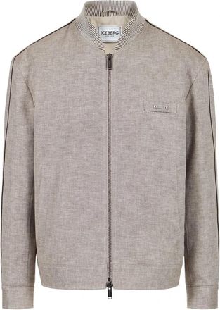 Iceberg Diagonale Linnenmix Korte Jas - Heren - Bomber jackets - Grijs - M - Linnen - Jassen