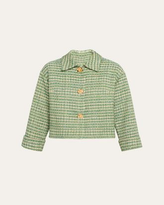 Carolina Herrera Boxy Cotton-Blend Crop Jacket