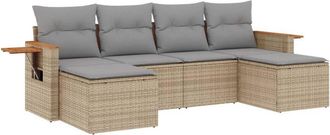 vidaXL Juego De Sof&aacute;s Jard&iacute;n Con Cojines 6 Pzas Rat&aacute;n Sint&eacute;tico Beige Vidaxl